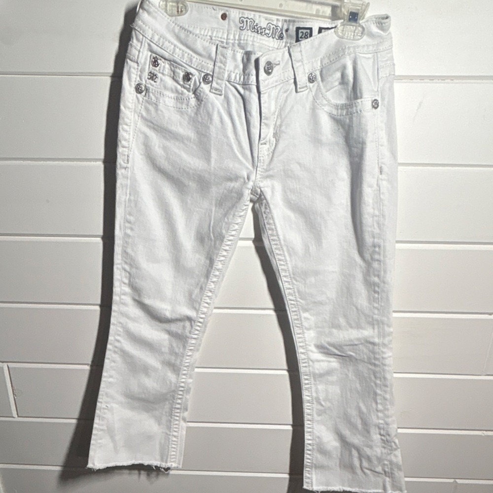 Miss Me Women's Bootcut Jeans White Denim Embroidered Stud Pocket Size 28 Waist